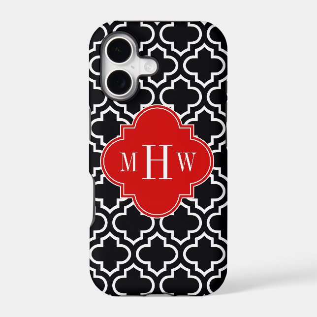 Black White Moroccan #6 Red 3 Initial Monogram (Back)