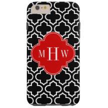 Black White Moroccan #6 Red 3 Initial Monogram