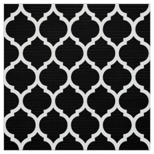 Black White Moroccan lattice Quatrefoil Pattern Fabric