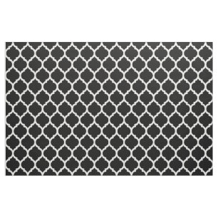 Black White Moroccan lattice Quatrefoil Pattern Fabric