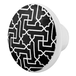 Black & White Moroccan Mosaic Pattern  Ceramic Knob