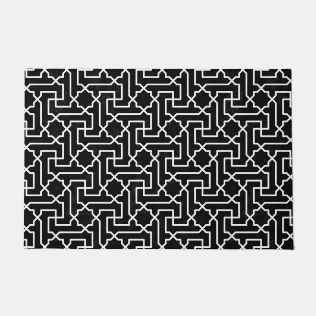 Black & White Moroccan Mosaic Pattern  Doormat (Front)
