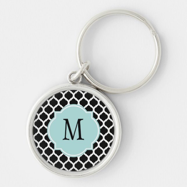 Black & White Moroccan Pattern Key Ring (Front)