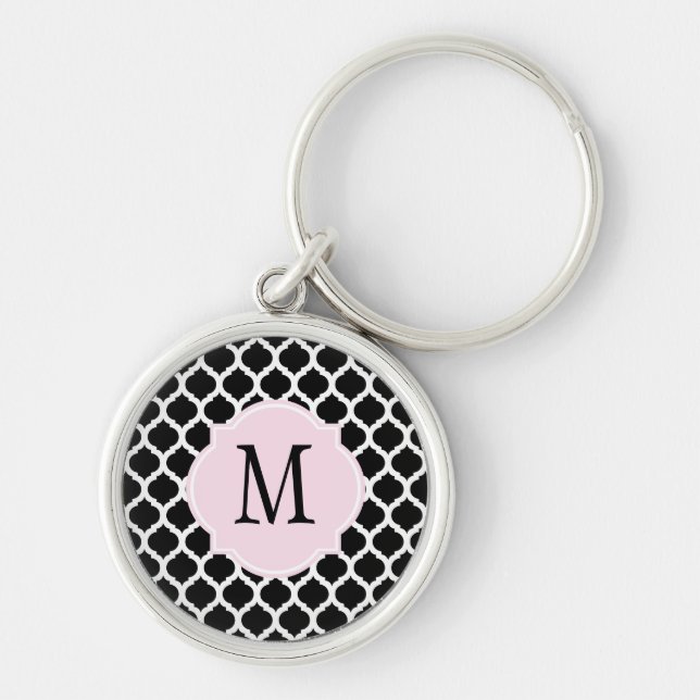 Black & White Moroccan Pattern Key Ring (Front)