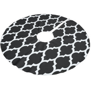 Black White Moroccan Quatrefoil Pattern #4 Brushed Polyester Tree Skirt