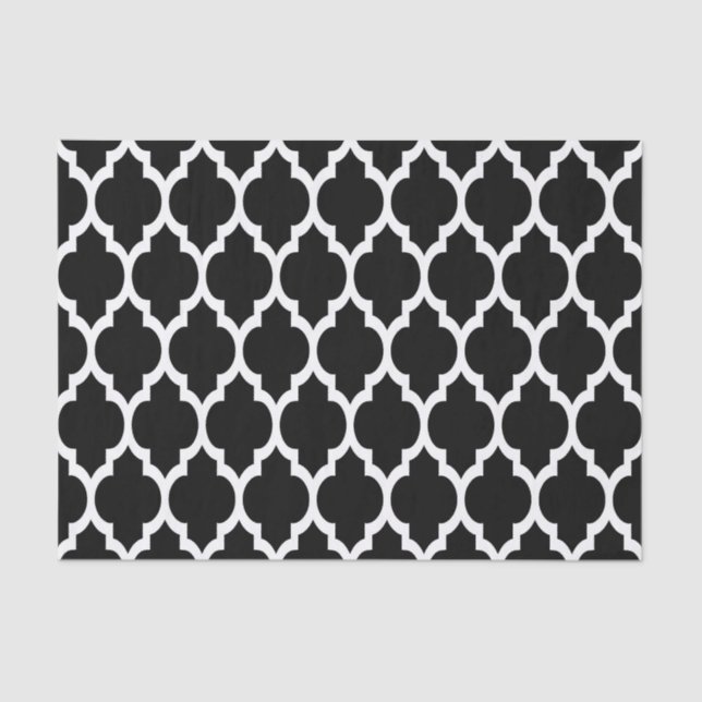 Black White Moroccan Quatrefoil Pattern #4 Tissue Paper (Front)