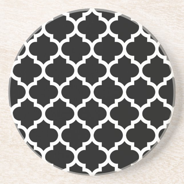 Black White Moroccan Quatrefoil Pattern #5 Coaster (Front)