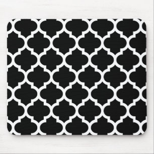 Black White Moroccan Quatrefoil Pattern #5 Mouse Mat