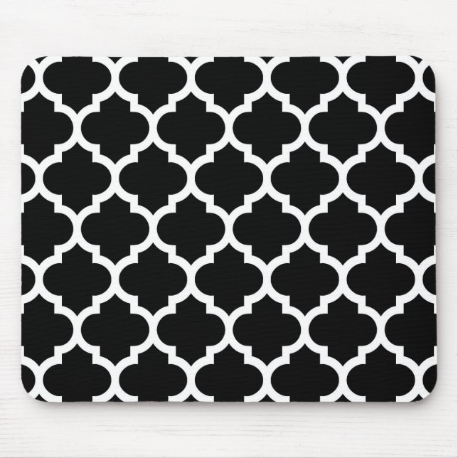 Black White Moroccan Quatrefoil Pattern #5 Mouse Mat (Front)