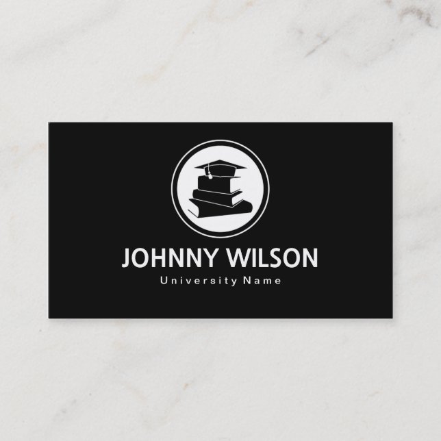 Black & White Mortar Board Graduate Student Calling Card (Front)