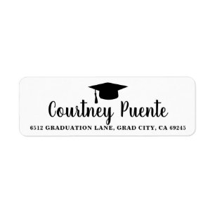 Black White Mortar Board Graduation Return Address