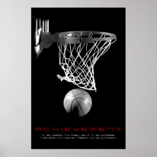 Black White Motivational Achievement Basketball Poster