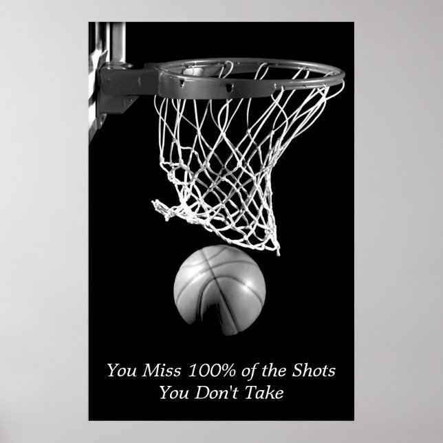 Black White Motivational Basketball Sport Poster (Front)