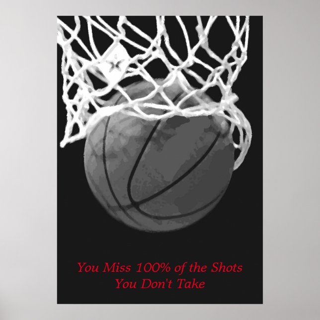 Black White Motivational Basketball Sport Poster (Front)