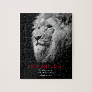 Black & White Motivational Determination Lion Art Jigsaw Puzzle
