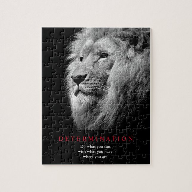 Black & White Motivational Determination Lion Art Jigsaw Puzzle (Vertical)