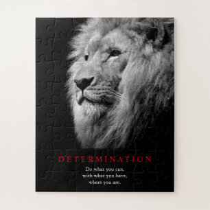 Black & White Motivational Determination Lion Art Jigsaw Puzzle
