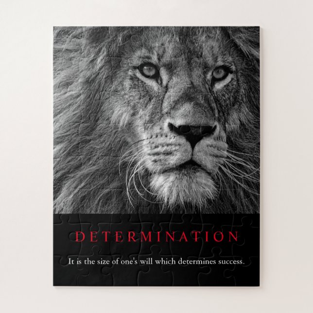 Black & White Motivational Determination Lion Art Jigsaw Puzzle (Vertical)