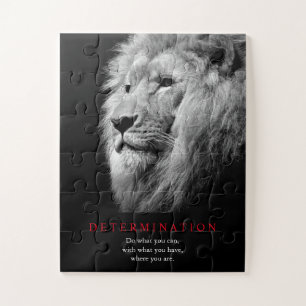 Black & White Motivational Determination Lion Art Jigsaw Puzzle