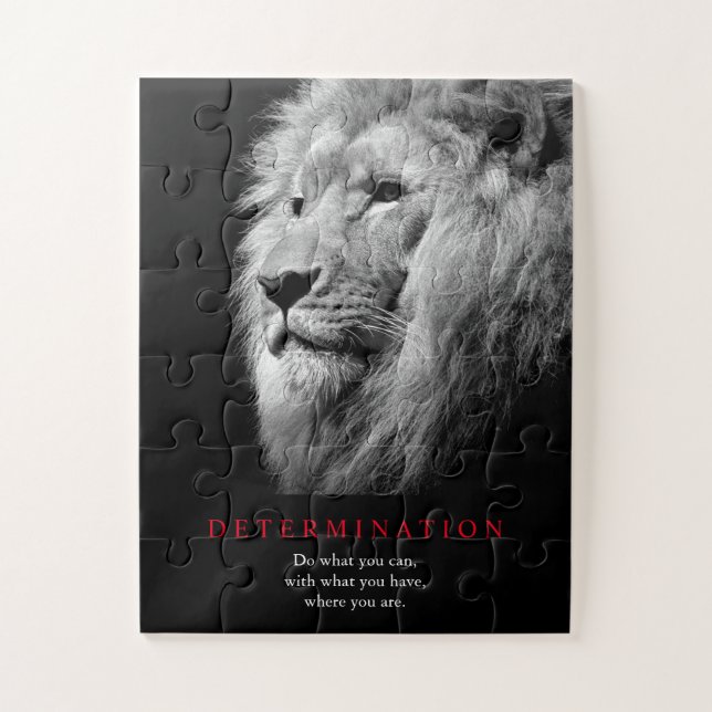 Black & White Motivational Determination Lion Art Jigsaw Puzzle (Vertical)