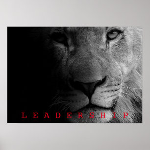 Black & White Motivational Leadership King Lion Poster