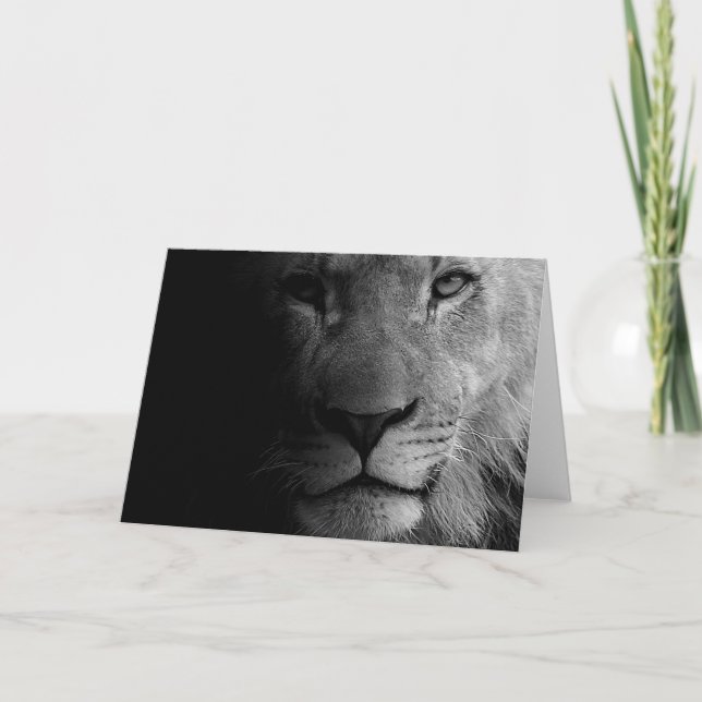 Black White Motivational Leadership Lion Portrait Card (Front)