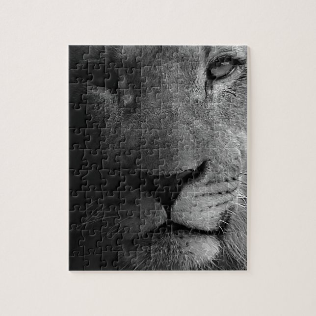 Black White Motivational Leadership Lion Portrait Jigsaw Puzzle (Vertical)