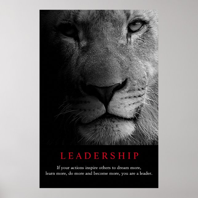 Black White Motivational Leadership Lion Portrait Poster (Front)
