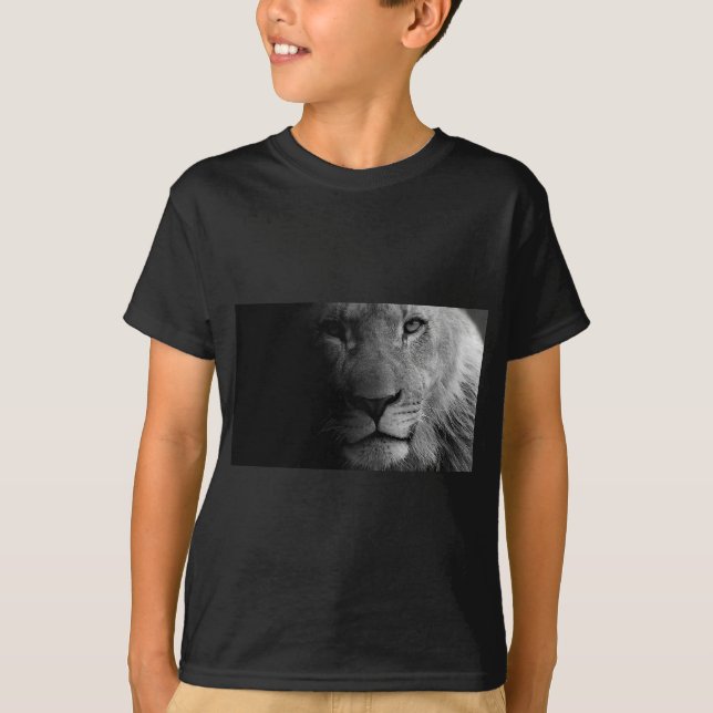 Black White Motivational Leadership Lion Portrait T-Shirt (Front)