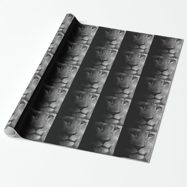 Black White Motivational Leadership Lion Portrait Wrapping Paper (Unrolled)