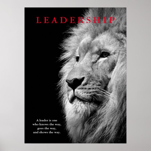 Black White Motivational Leadership Lion Poster (Front)