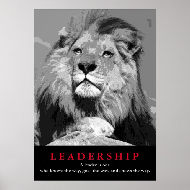 Black White Motivational Leadership Quote Lion Poster (Front)