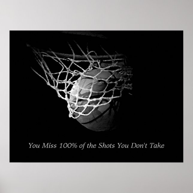Black & White Motivational Quote Basketball Poster (Front)