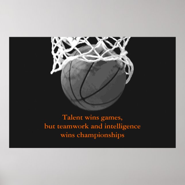 Black White Motivational Quote Basketball Poster (Front)