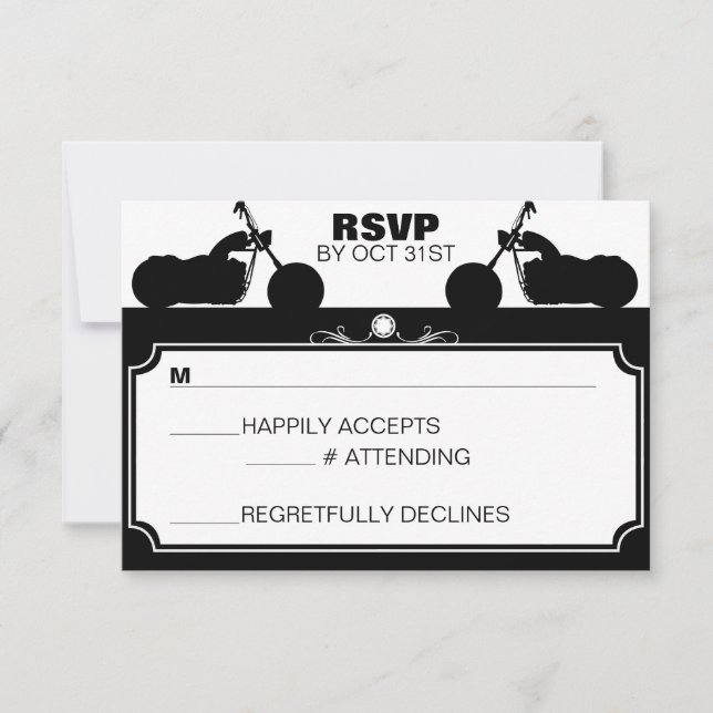 Black & White Motorcycle Biker Silhouette rsvp Card (Front)