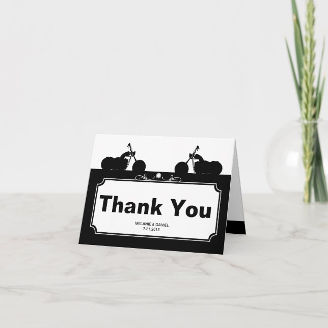 Black White Motorcycle Biker Silhouette Thank You Card (Front)