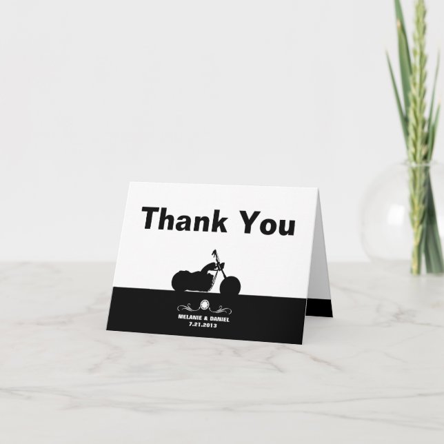 Black White Motorcycle Biker Silhouette Thank You Card (Front)