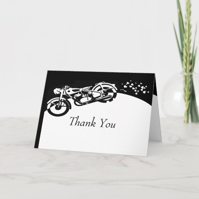 Black White Motorcycle Custom Wedding Thank you (Front)