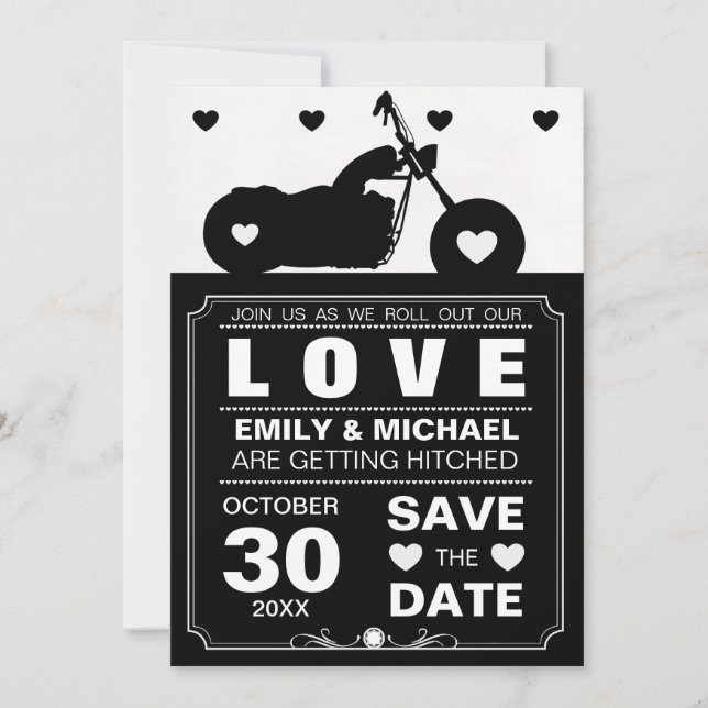 Black & White Motorcycle  Silhouette Save the Date (Front)