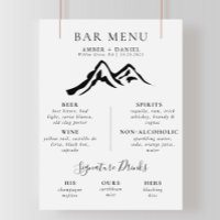 Black White Mountain Calligraphy Wedding Bar Menu