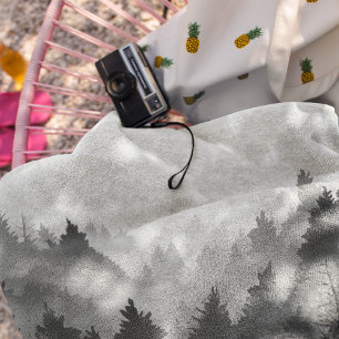 Black & White Mountain Forest Landscape Minimalist Beach Towel