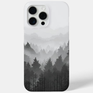 Black & White Mountain Forest Landscape Minimalist iPhone 15 Pro Max Case