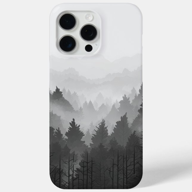 Black & White Mountain Forest Landscape Minimalist Case-Mate iPhone Case (Back)