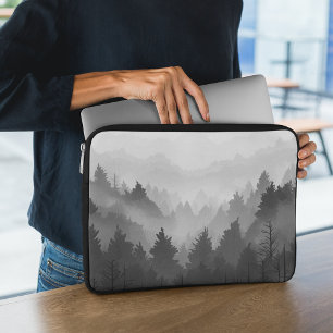 Black & White Mountain Forest Landscape Minimalist Laptop Sleeve