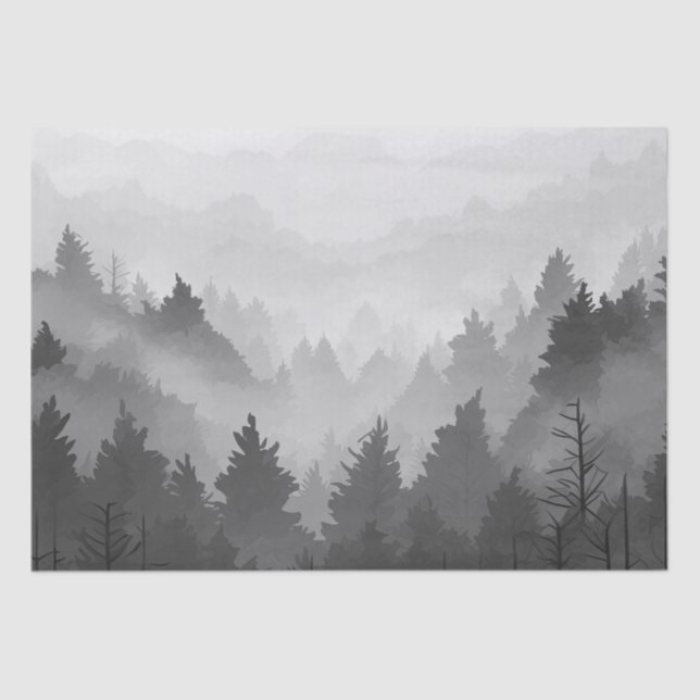 Black & White Mountain Forest Landscape Minimalist Tissue Paper (Front)