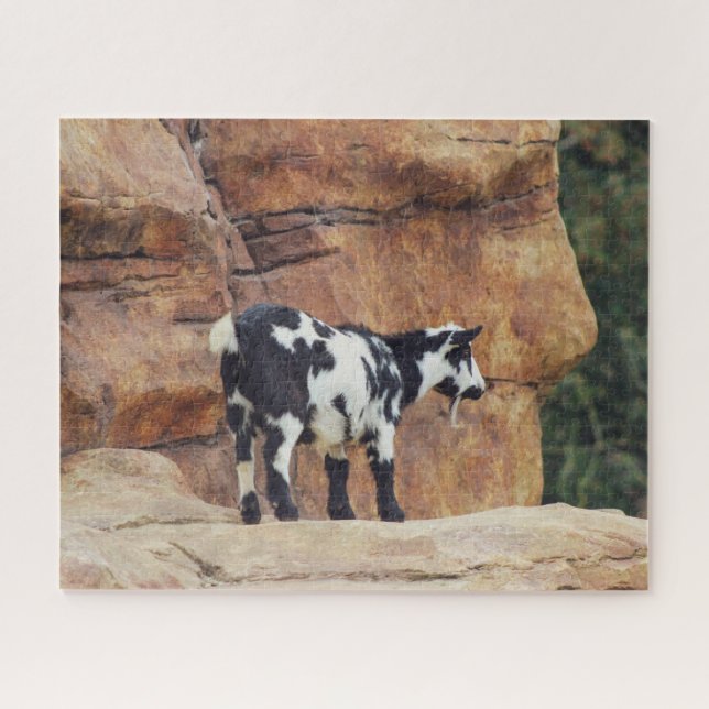 Black & White Mountain Goat on Rocks Jigsaw Puzzle (Horizontal)