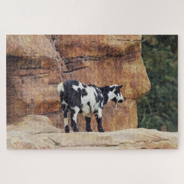 Black & White Mountain Goat on Rocks Jigsaw Puzzle (Horizontal)