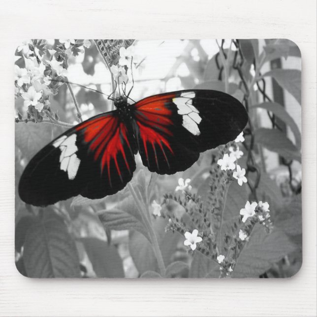 Black & White Mouse Pad Red Butterfly (Front)