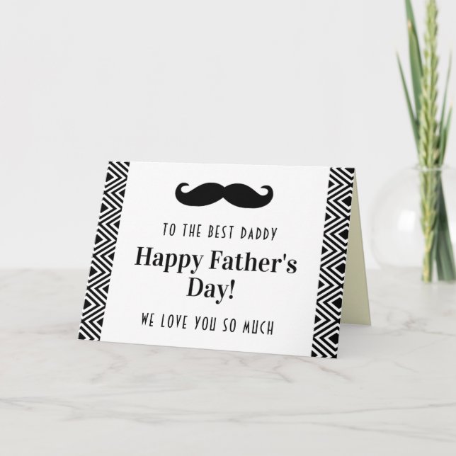 Black & White Moustache Happy Father's Day Card (Front)