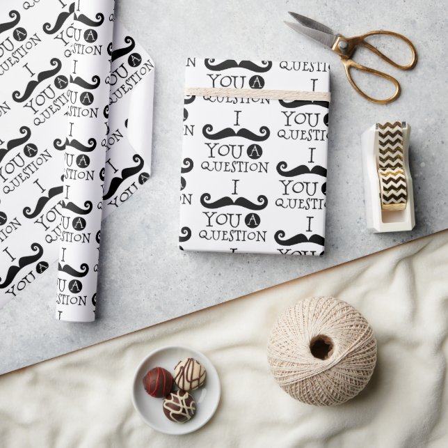 Black White Moustache Humour Wrapping Paper (Crafts)